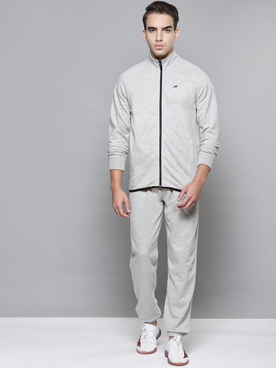 Alcis Men Grey Melange Solid Tracksuit