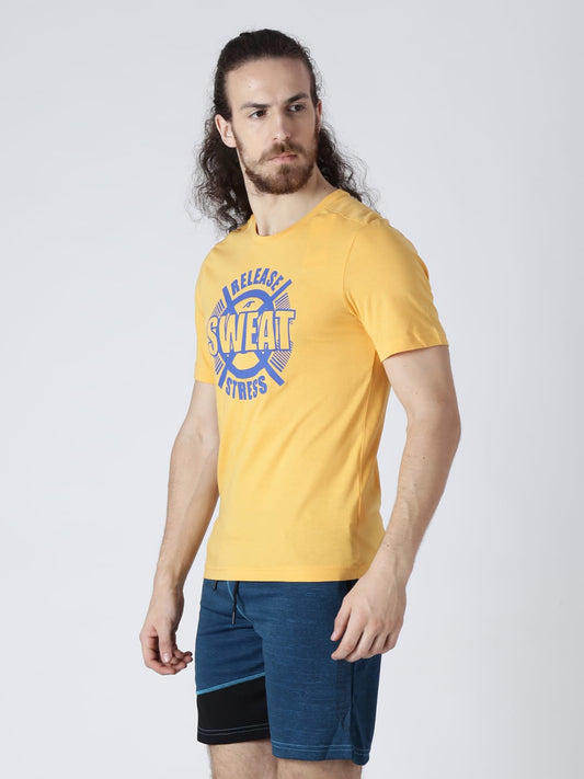 Alcis Men Yellow Printed Round Neck T-shirt