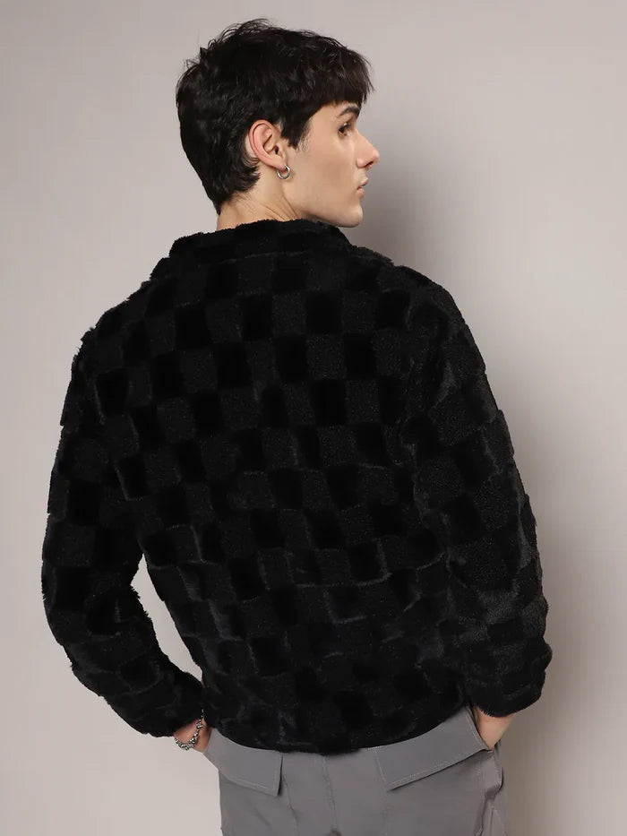 Fleece Buffalo Check Puffer Jacket