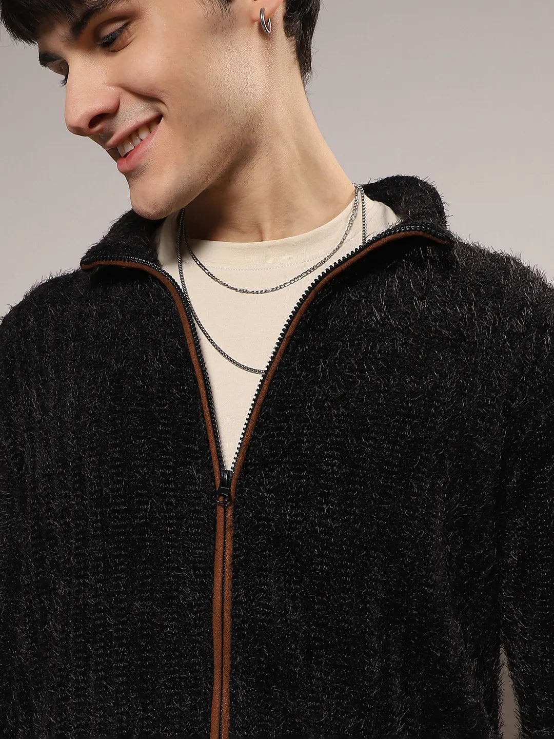 Self-Design Striped Knitted Jacket