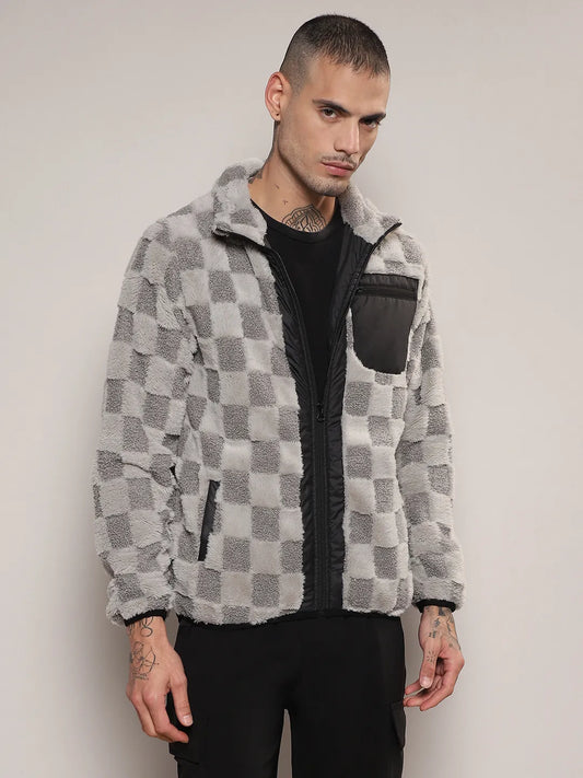 Fleece Buffalo Check Puffer Jacket