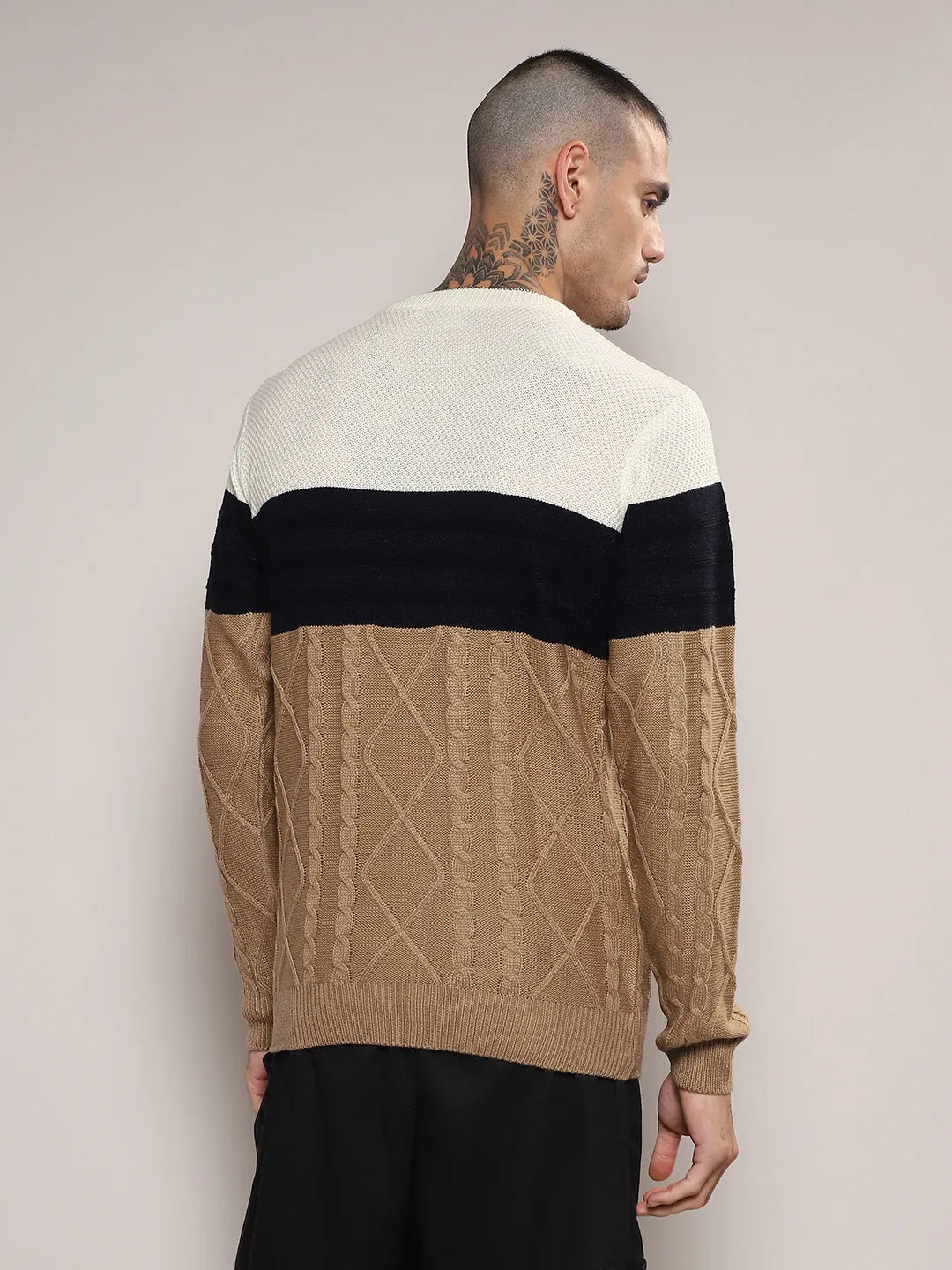 Contrast Panel Cable Knit Sweater