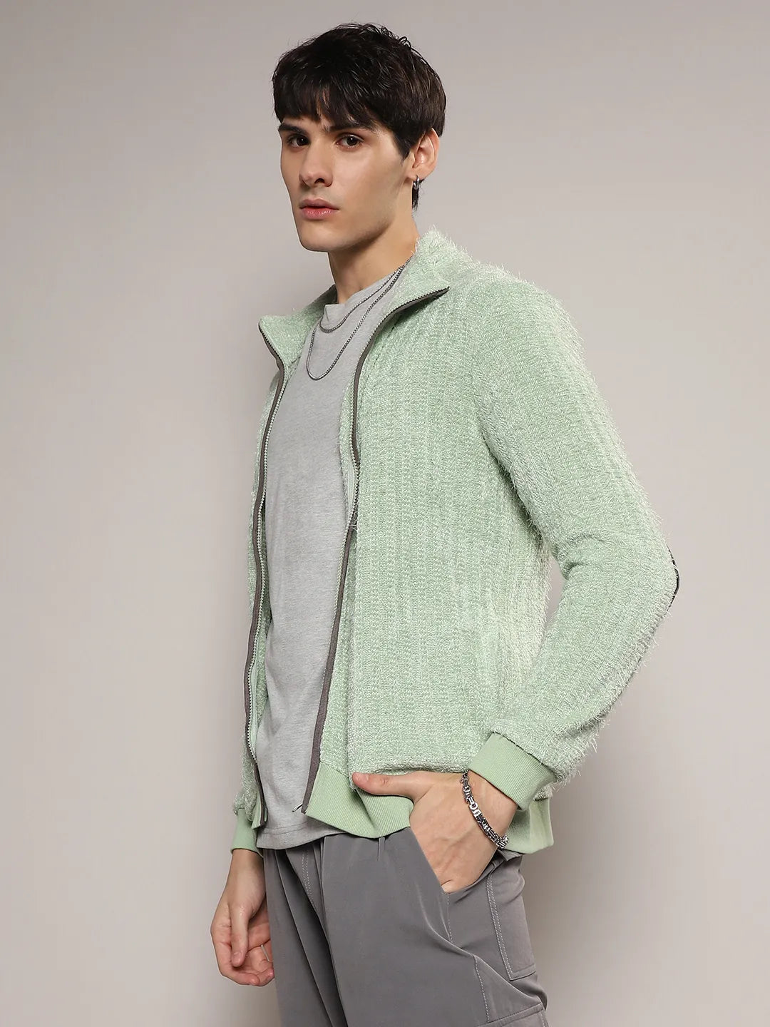 Self-Design Striped Knitted Jacket