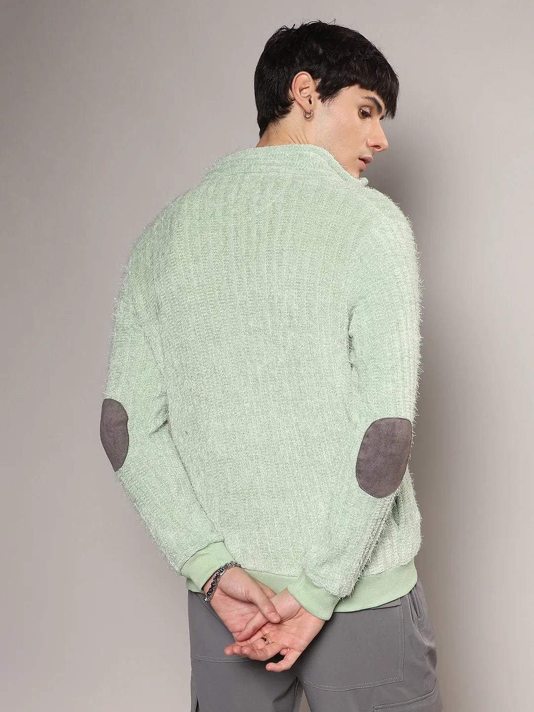 Self-Design Striped Knitted Jacket