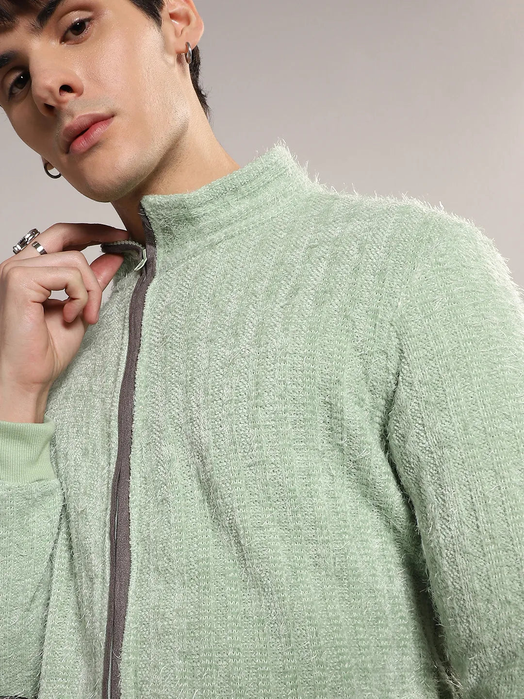 Self-Design Striped Knitted Jacket
