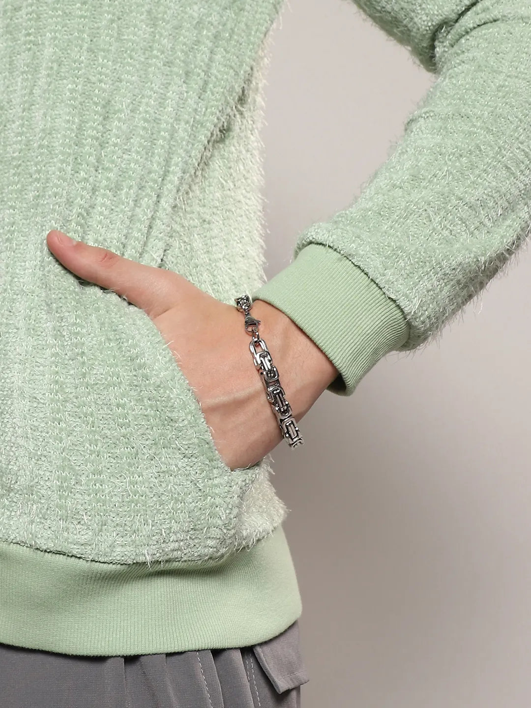 Men Pistachio Green Self-Design Striped Sweater