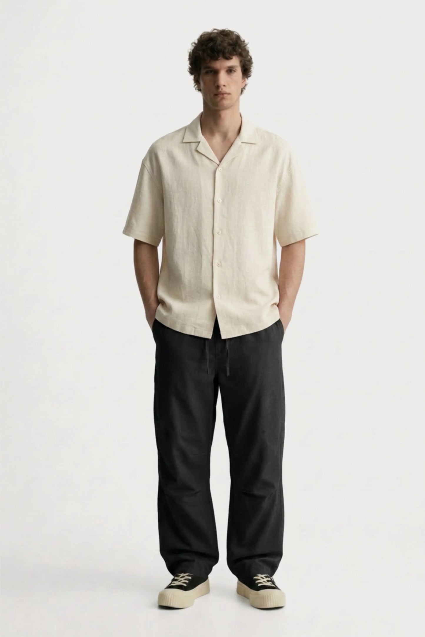 Men’s off white loosefit camp collar cotton shirt