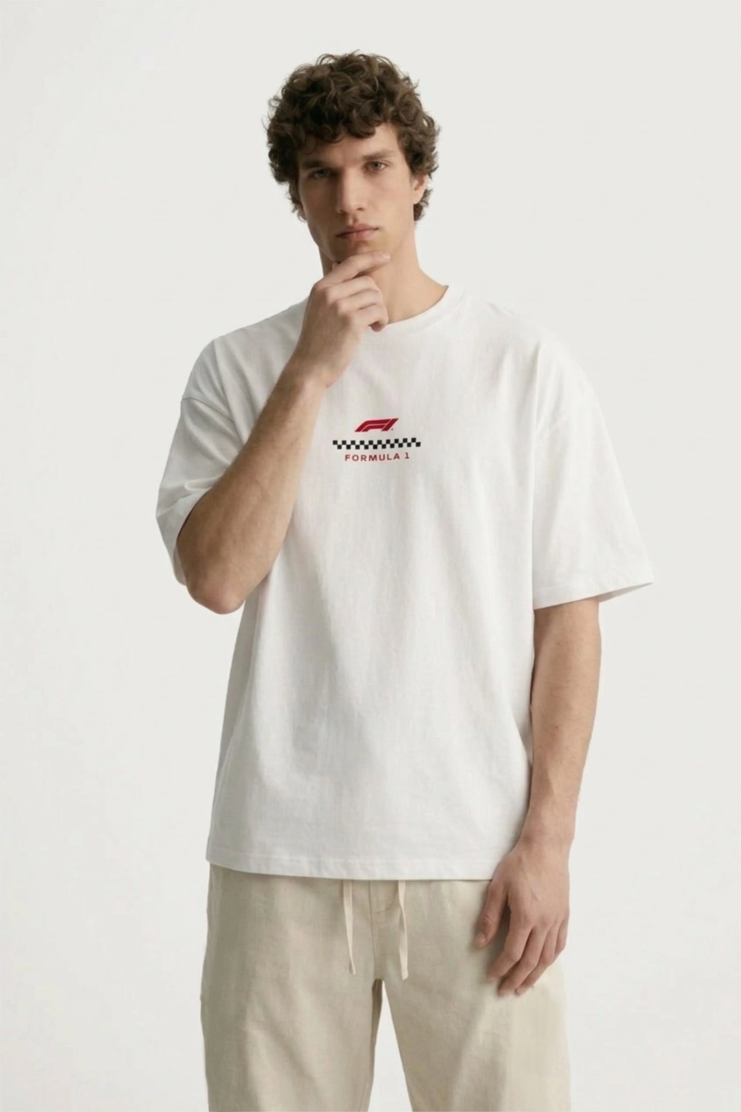 Men’s off white loosefit twill cotton joggers