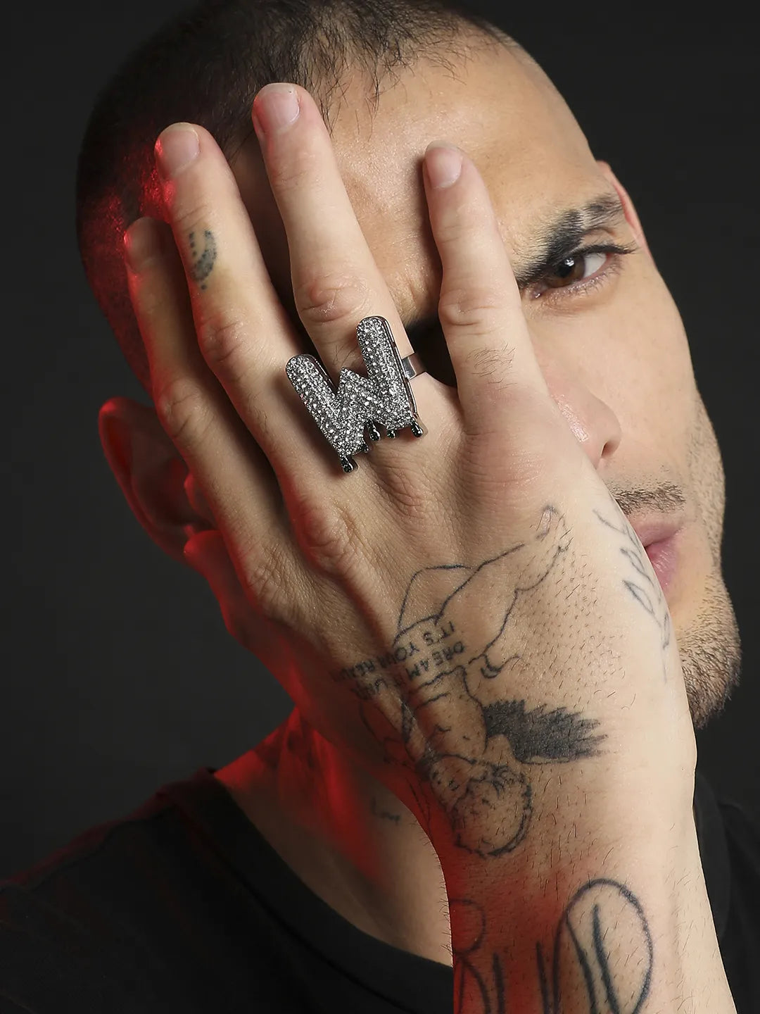 Bling W Alphabet Ring - Silver