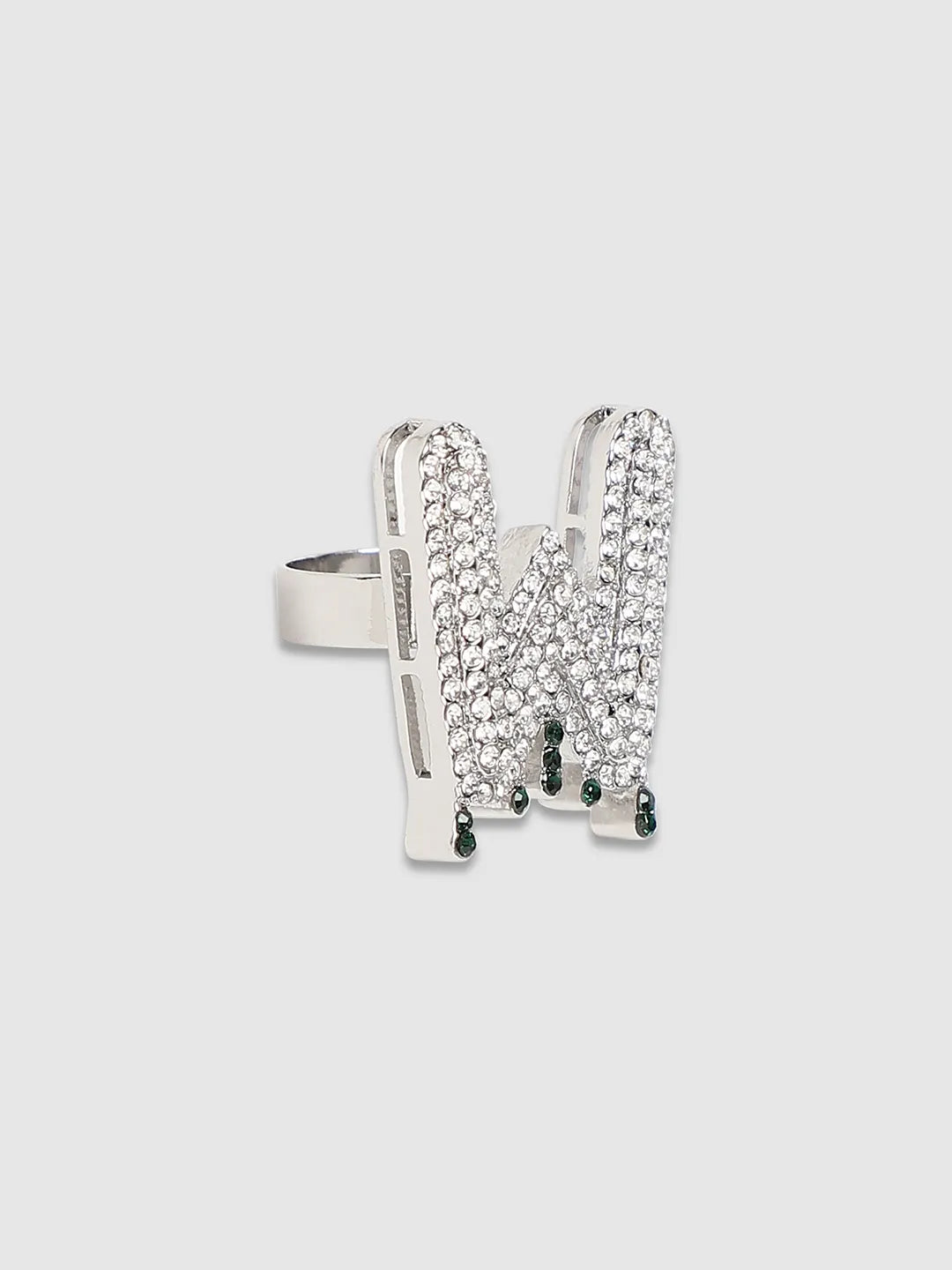 Bling W Alphabet Ring - Silver