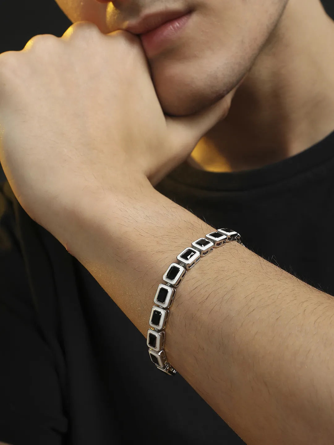 Contrast Enamel Tennis Bracelet - Black & White