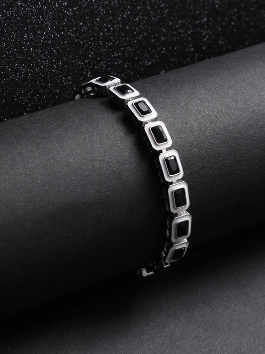 Contrast Enamel Tennis Bracelet - Black & White
