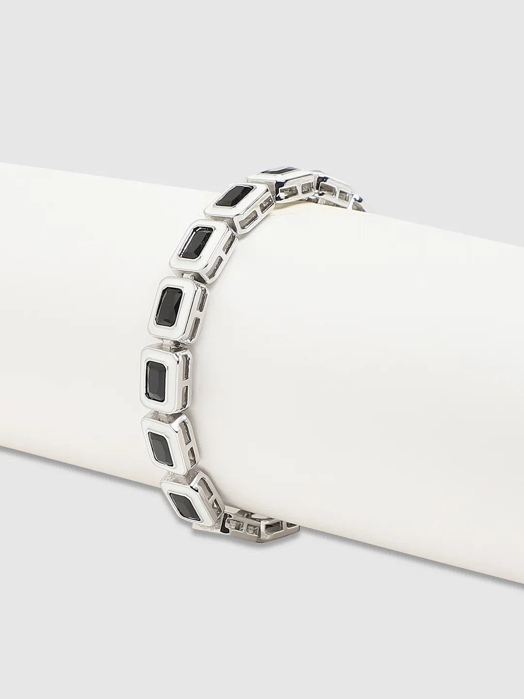 Mens-Contrast-Enamel-Tennis-Bracelet-Black-and-White