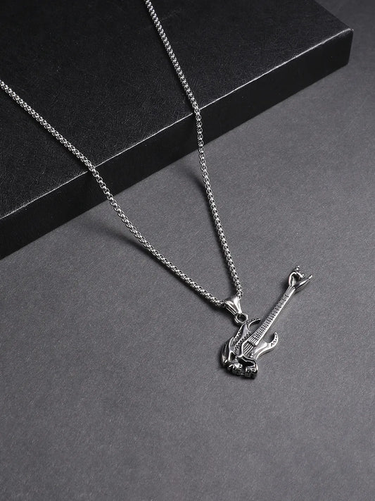 Demon Guitar Pendant with Chain - Silver