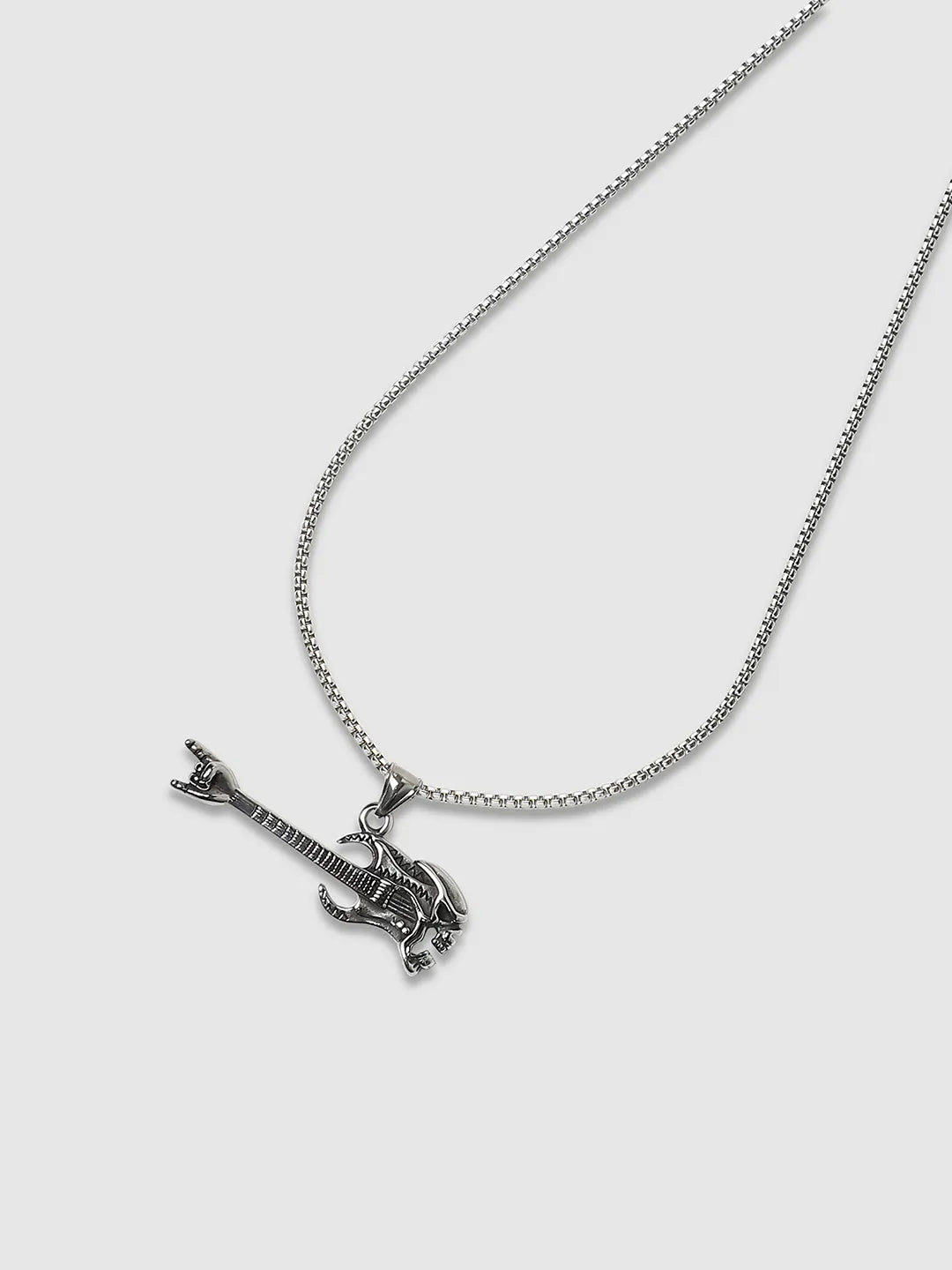 Demon Guitar Pendant with Chain - Silver
