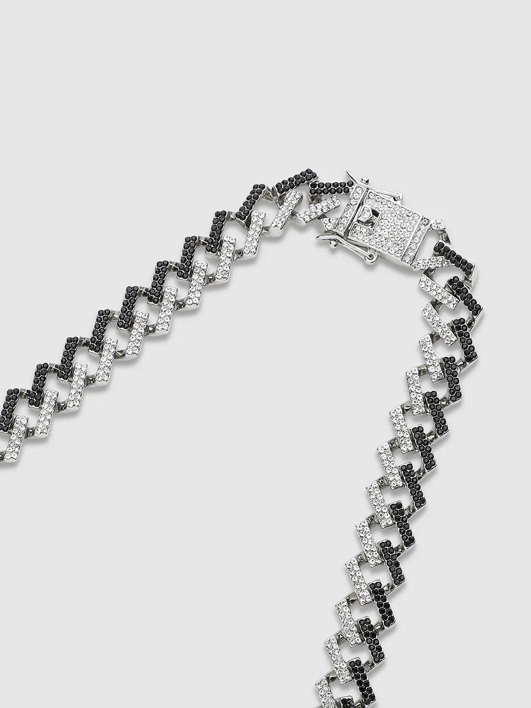 Mens-Embellished-Contrast-Chain-Necklace-Black-and-Silver