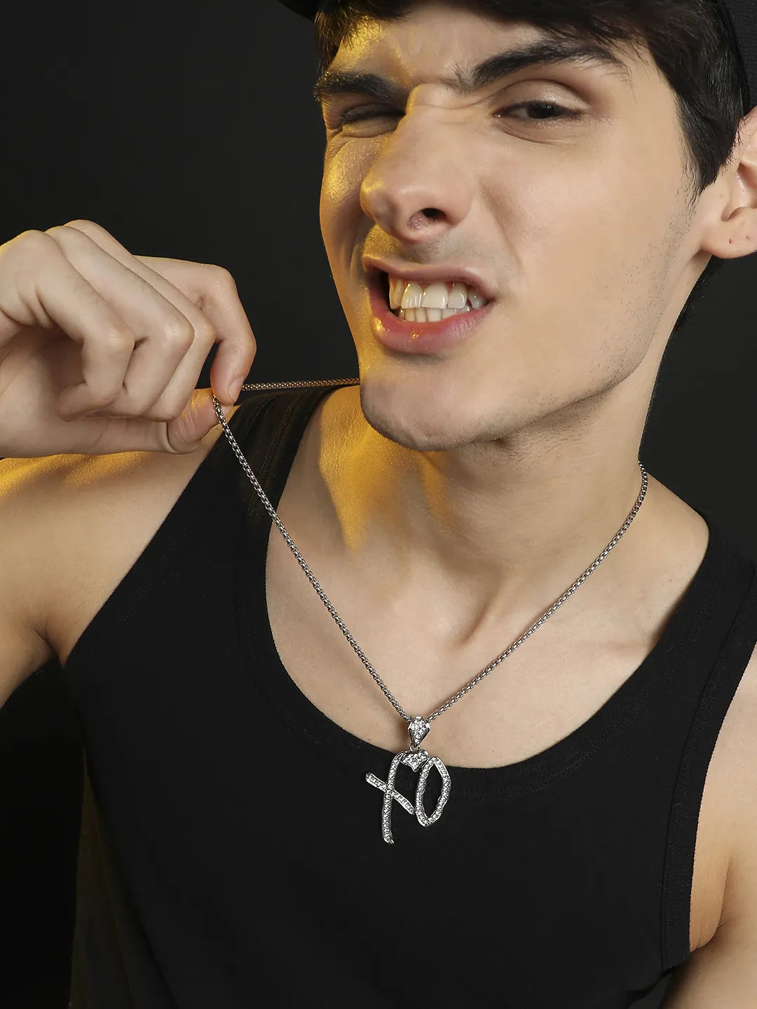 Embellished XO Pendant with Chain - Silver