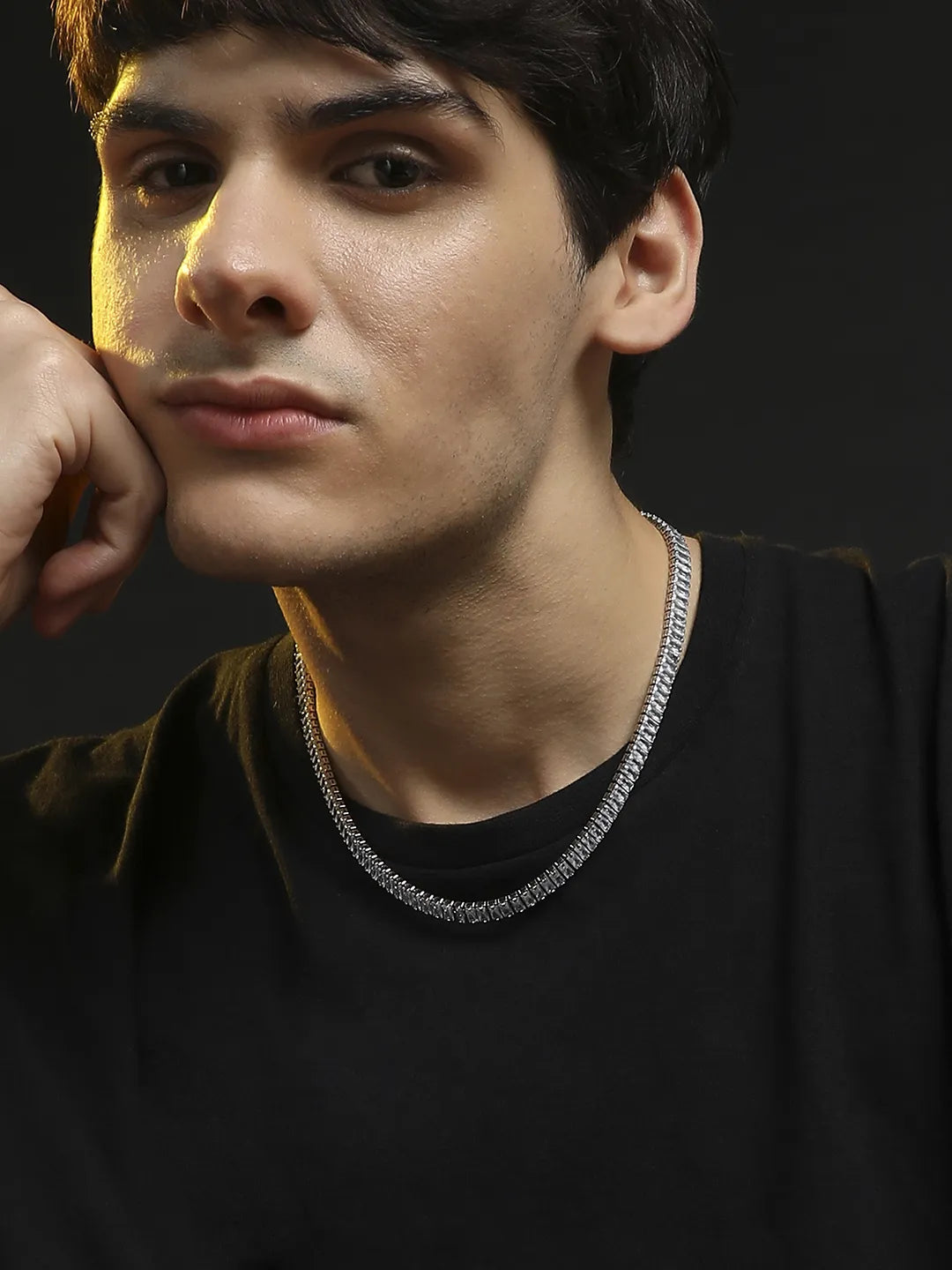 Geometric Stone Collar Chain - Silver
