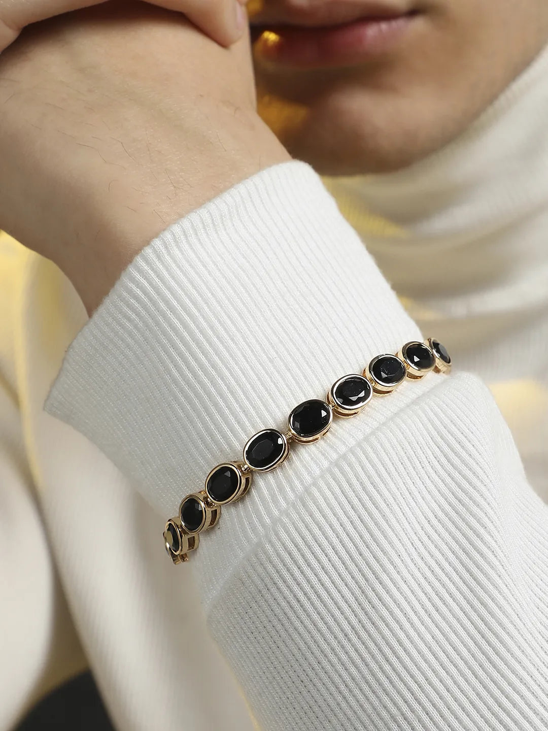 Oval Stone Tennis Bracelet - Charcoal Black