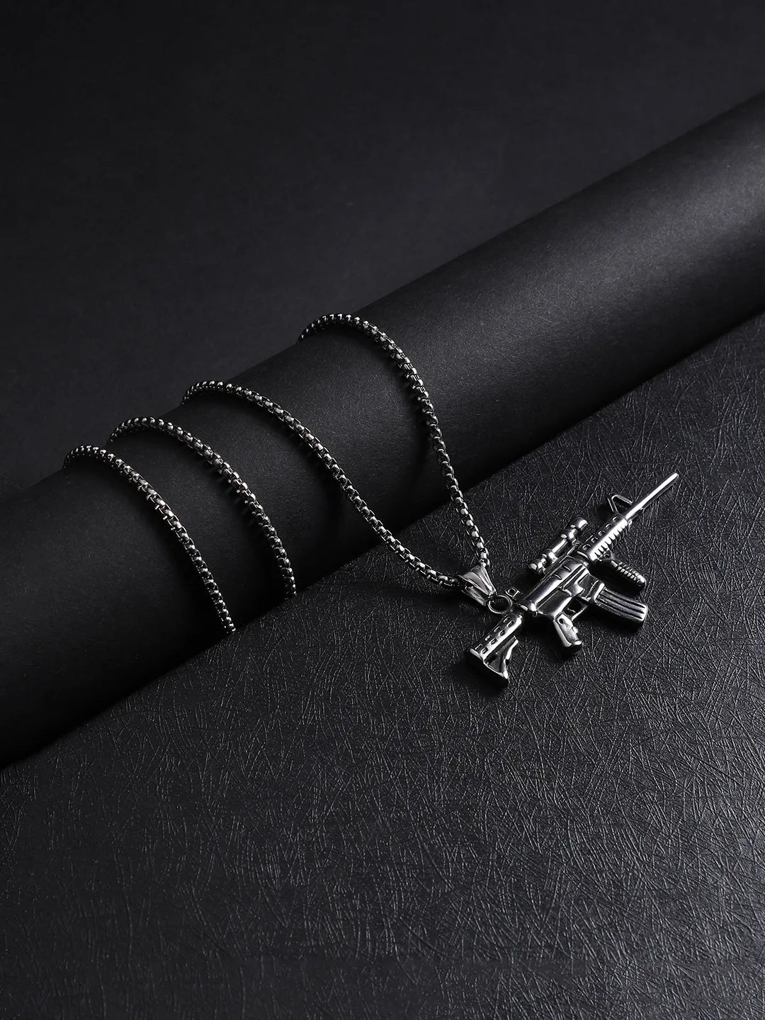 Rifle Gun Pendant with Chain - Silver