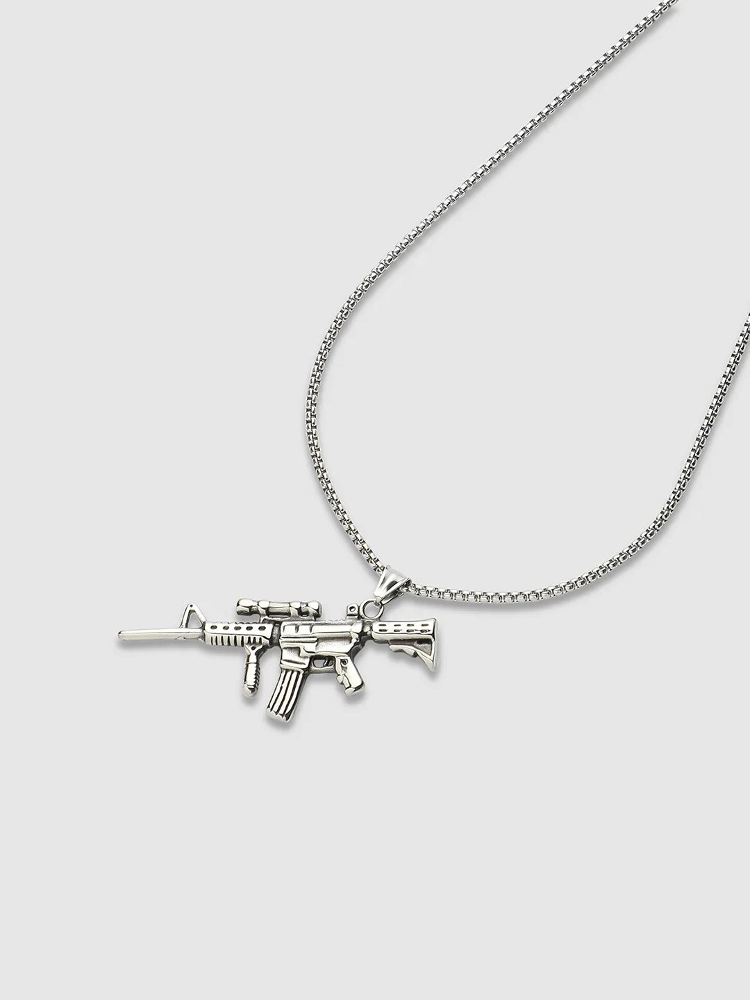 Rifle Gun Pendant with Chain - Silver