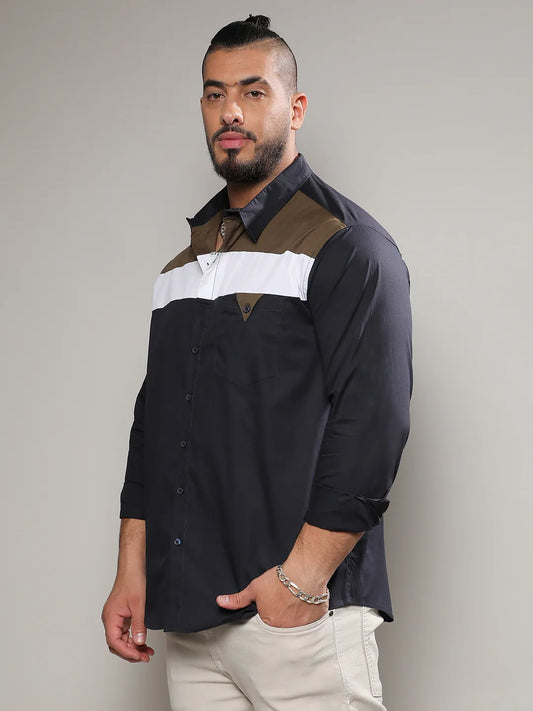 Navy Blue Colourblocked Casual Shirt