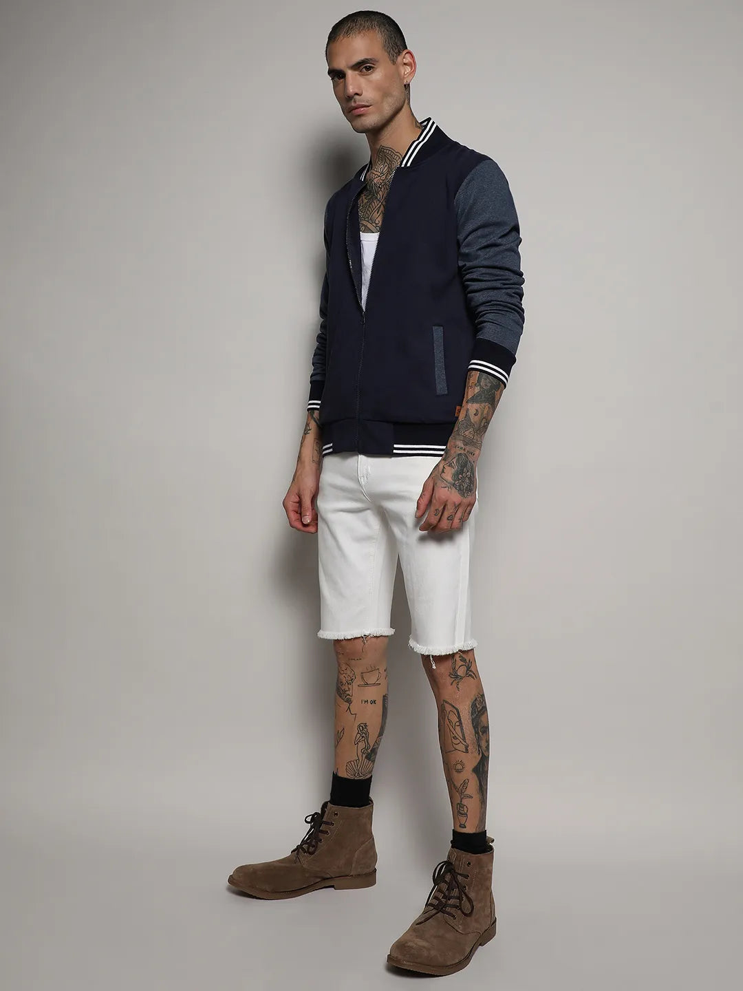 Zip-Front Jacket With Contrast Striped Hem