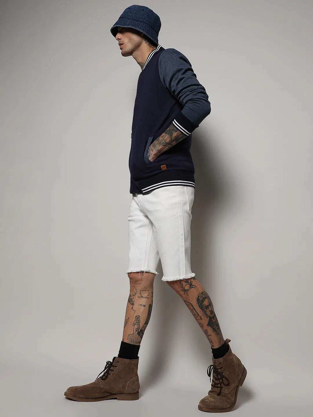 Zip-Front Jacket With Contrast Striped Hem
