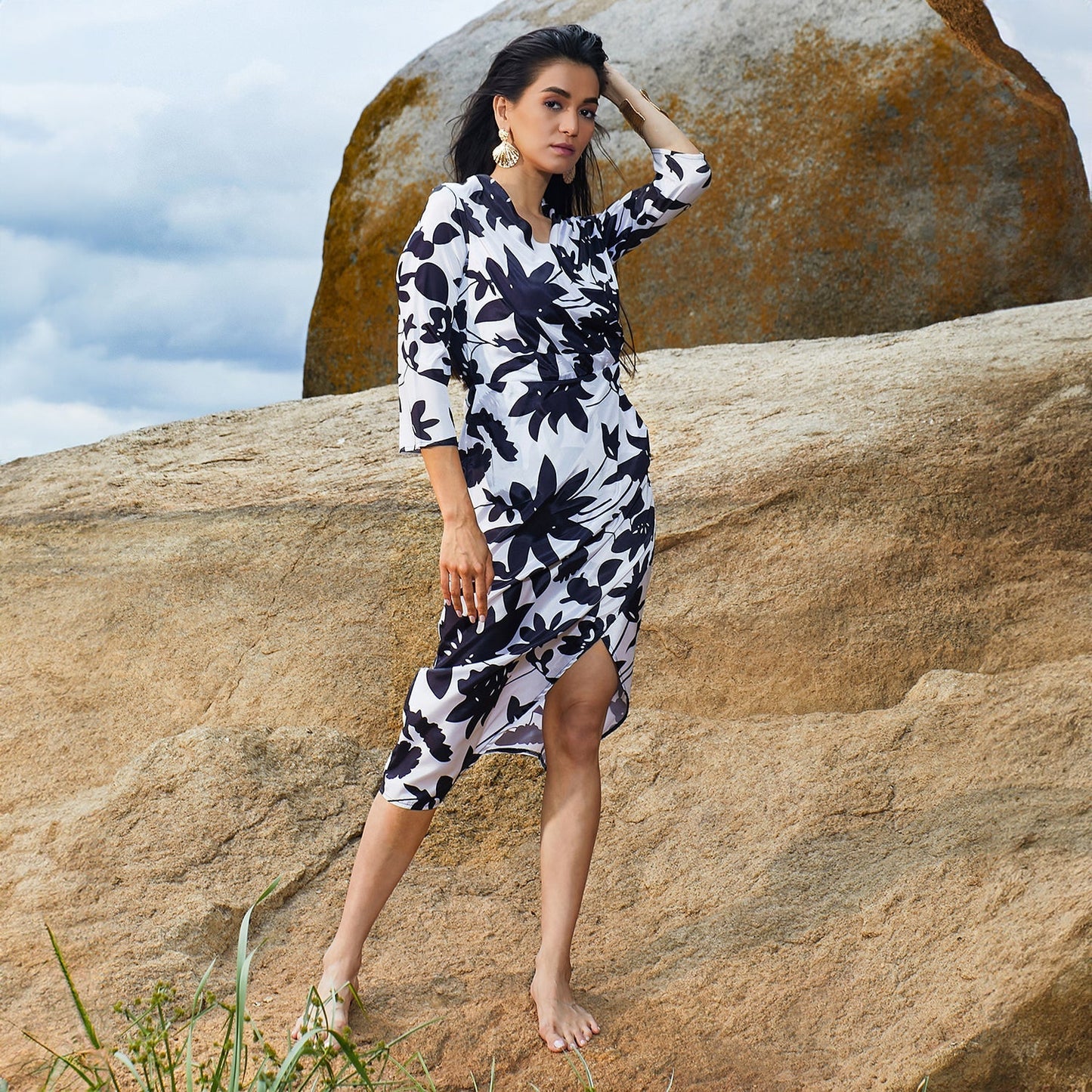Contrast Botanical Dress