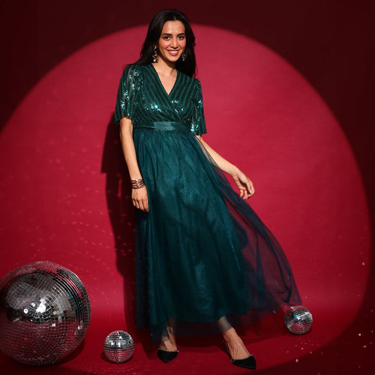 Sequin Block Maxi Dress