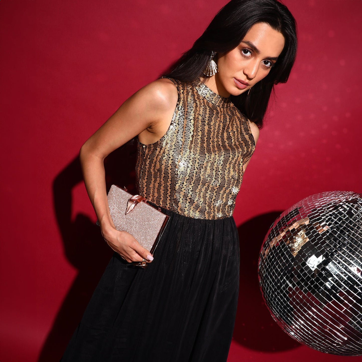 Sequin Block Midi Dress