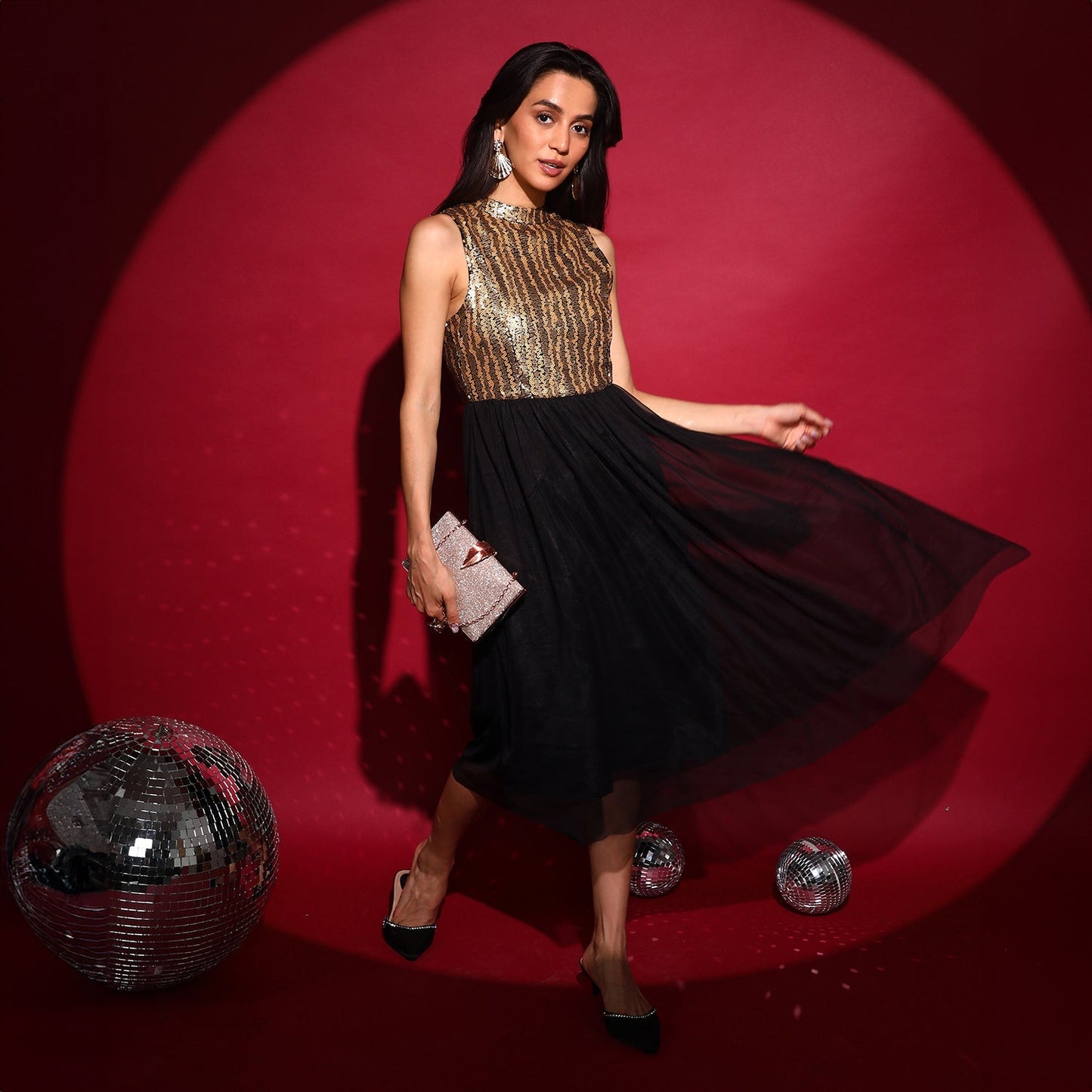 Sequin Block Midi Dress