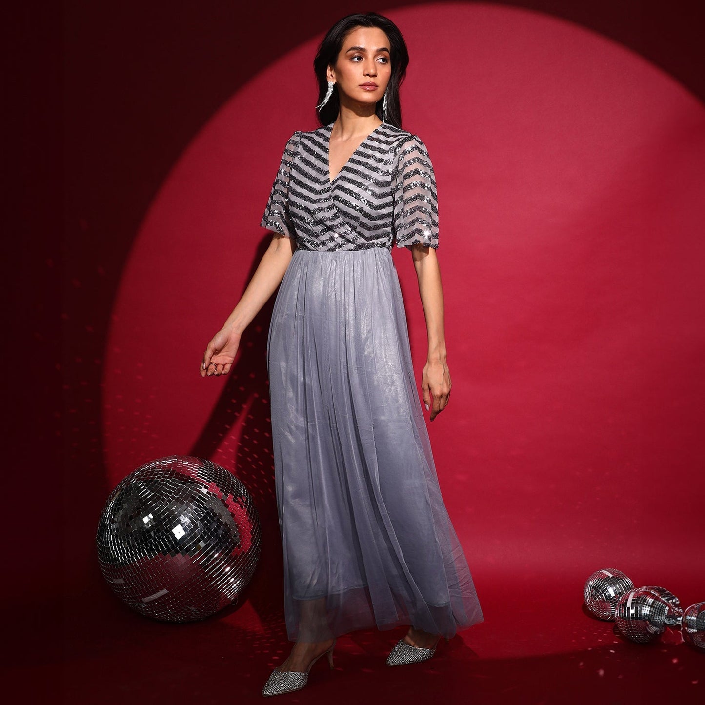 Sequin Block Maxi Dress