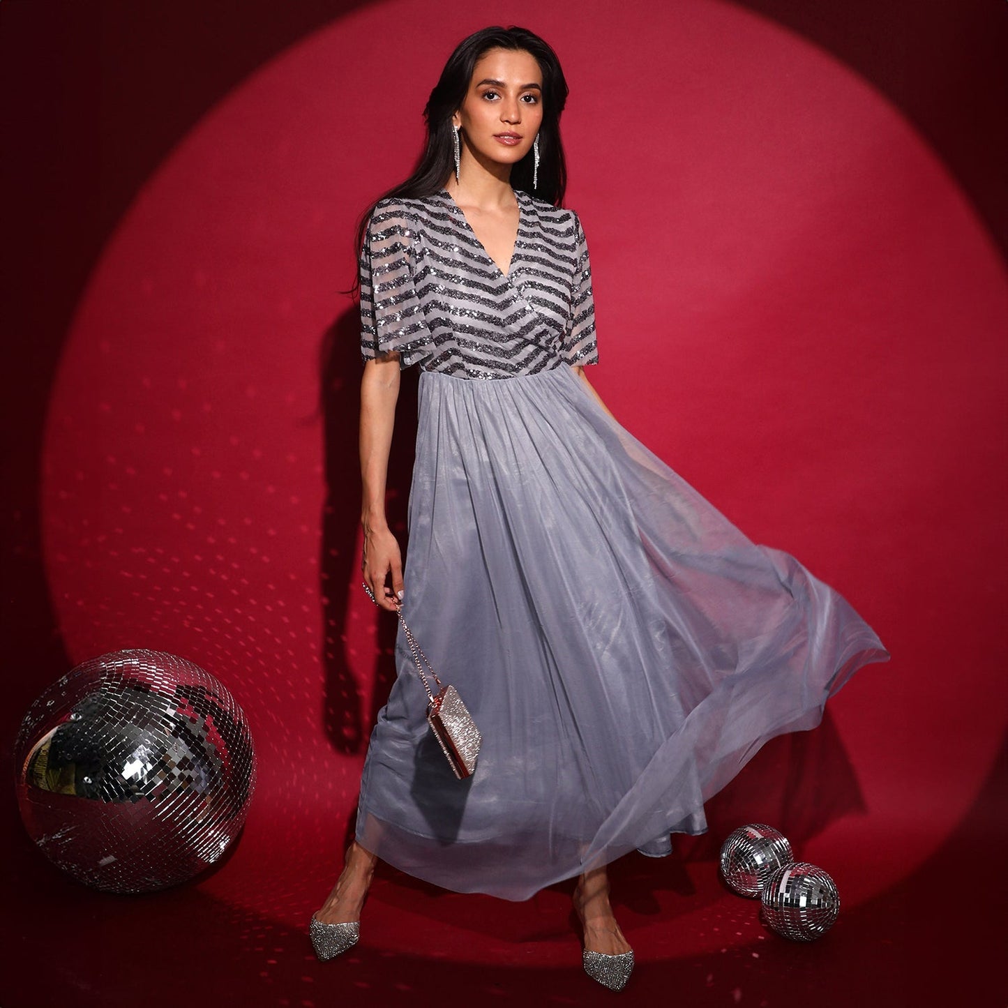 Sequin Block Maxi Dress