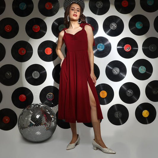 Solid Slit Midi Dress