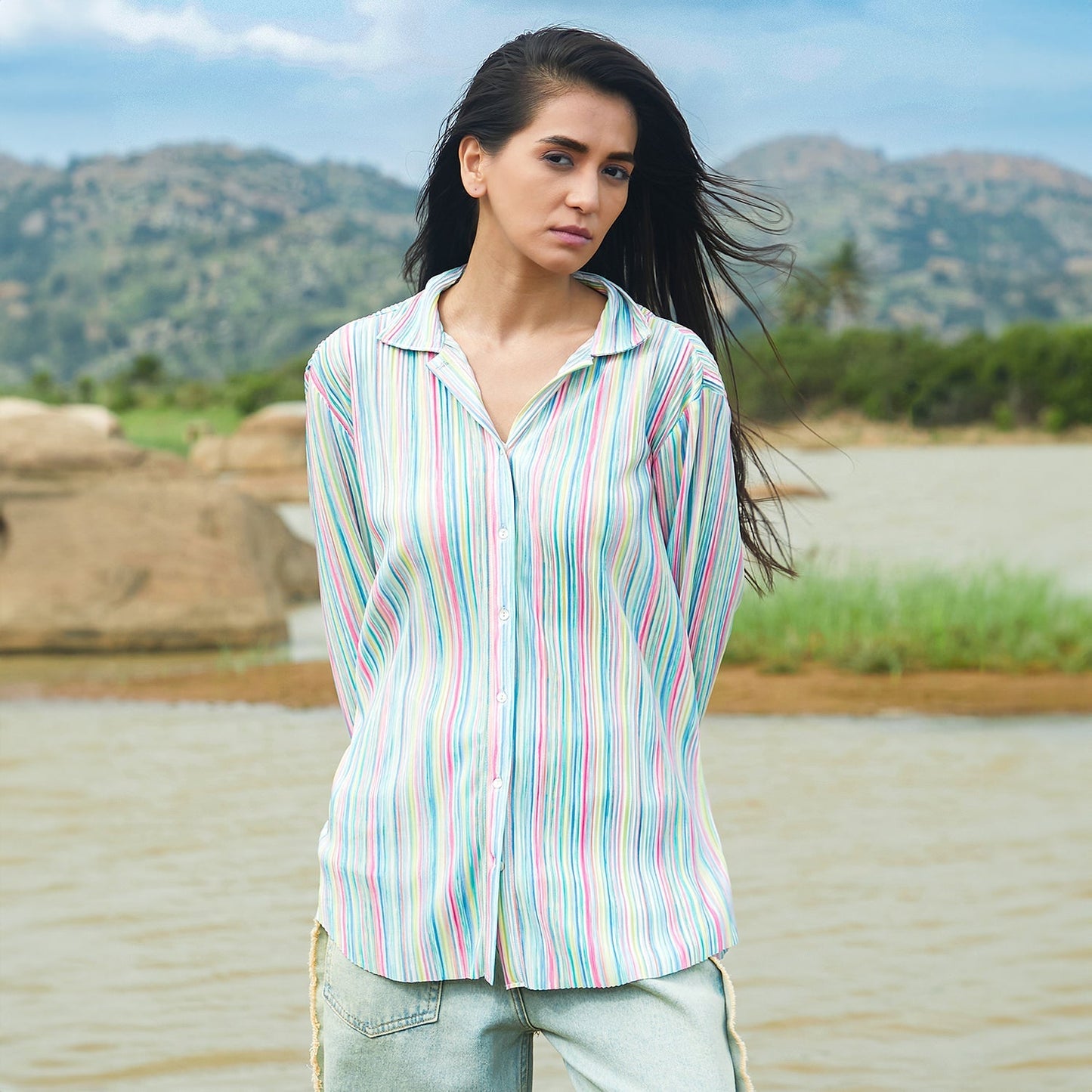 Rainbow Pleated Shirt