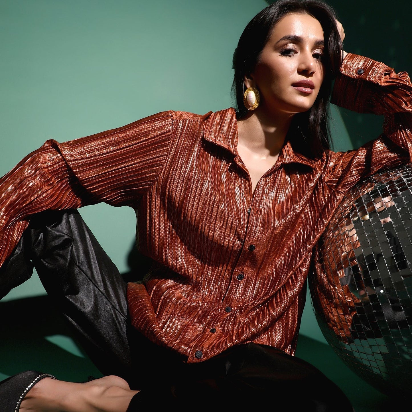 Metallic Pleated Shirt