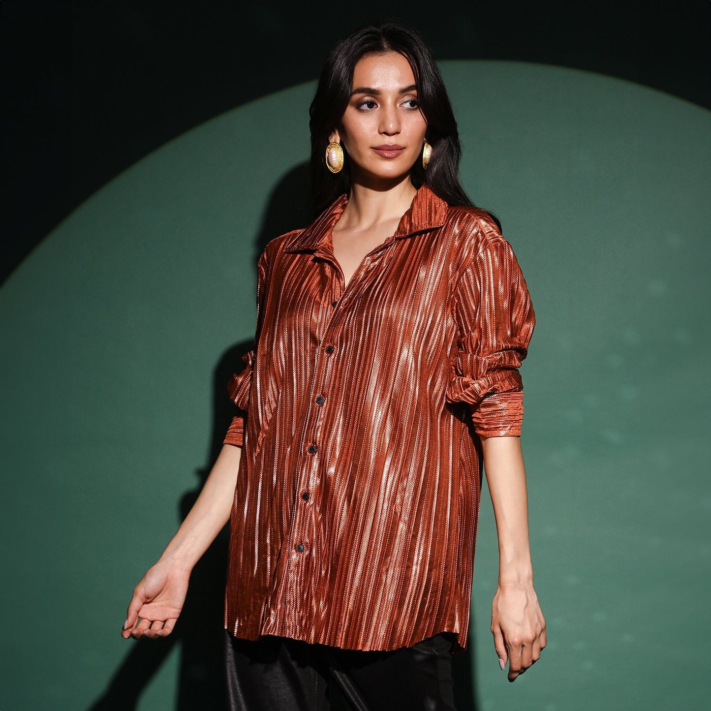 Metallic Pleated Shirt