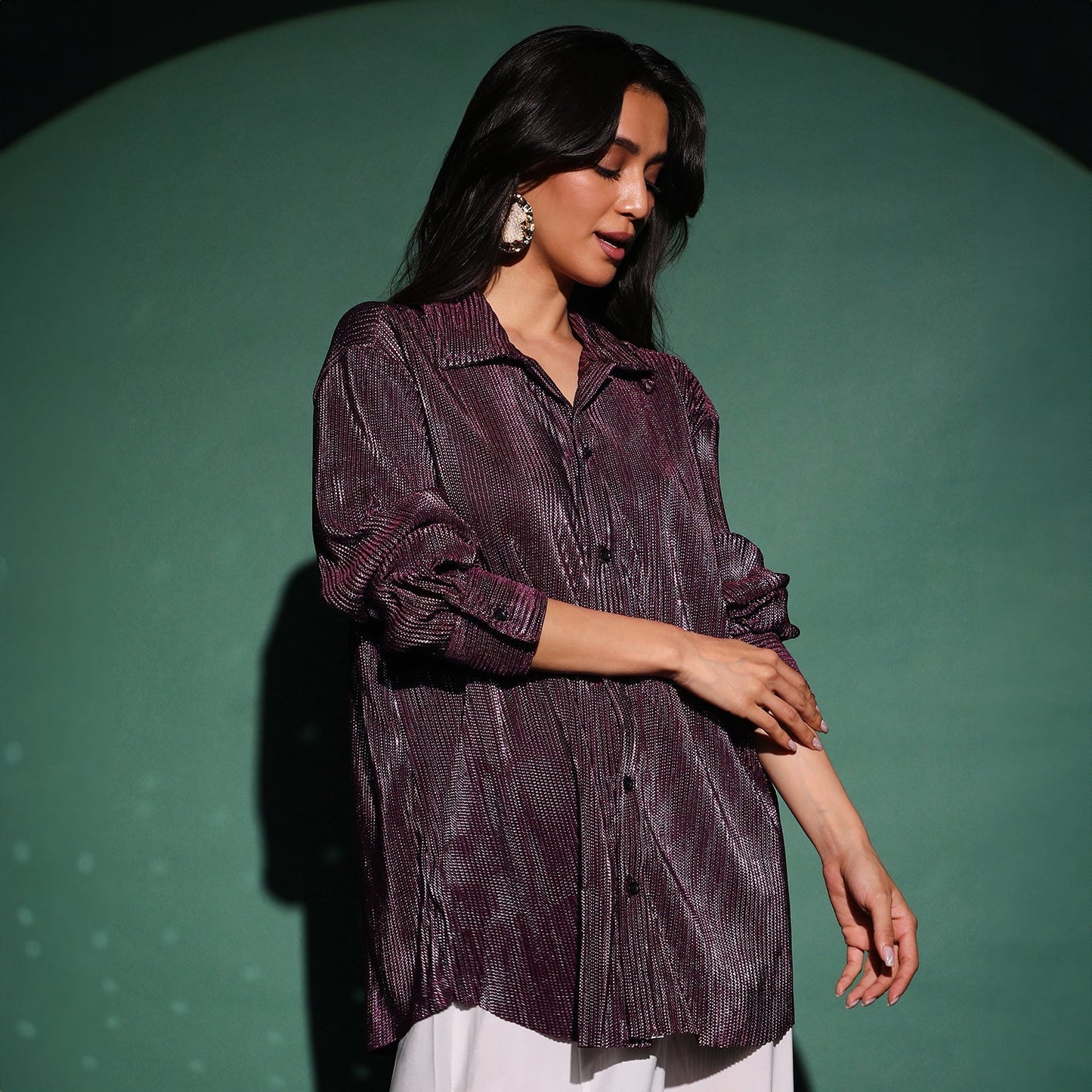 Metallic Pleated Shirt