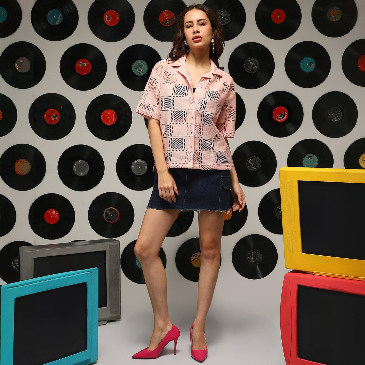Cubic-Mesh Oversized Shirt