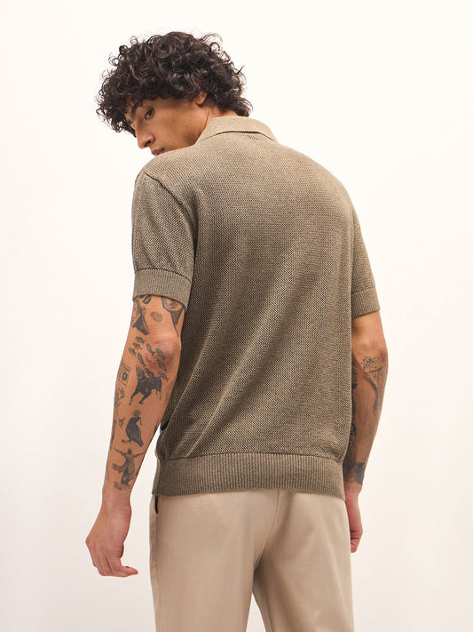 Brown Texture Design Regular Fit Polo