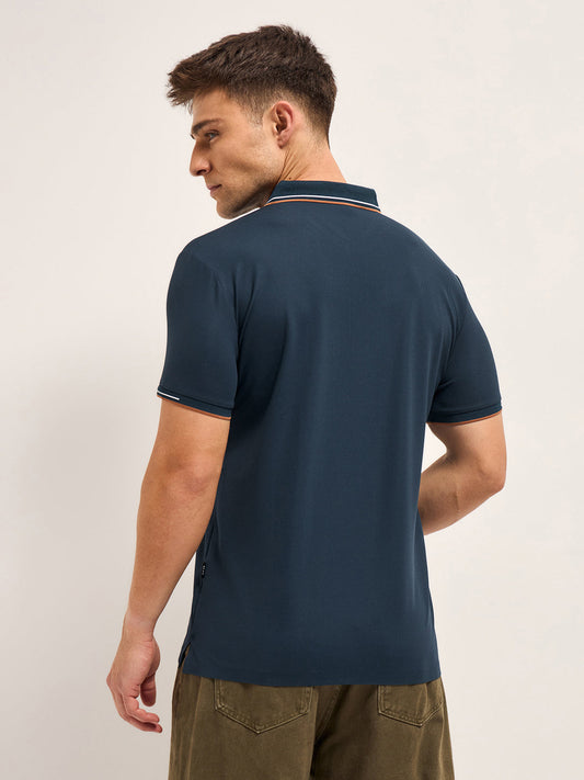 Navy Soft Texture with Seamless Edges Slim Fit Performance Polo