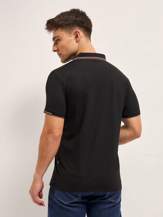 Black Soft Texture with Seamless Edges Slim Fit Performance Polo