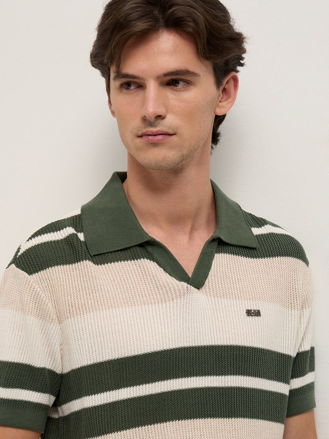 Multicolor Relaxed Fit Polo with Textured Horizontal Ribbed Stripes