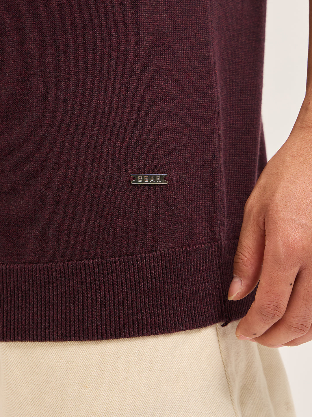 Maroon Textured Knit Solid Regular Fit Polo