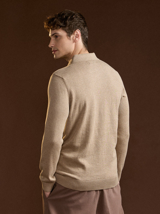 Brown Textured Geometrical Design Regular Fit Polo