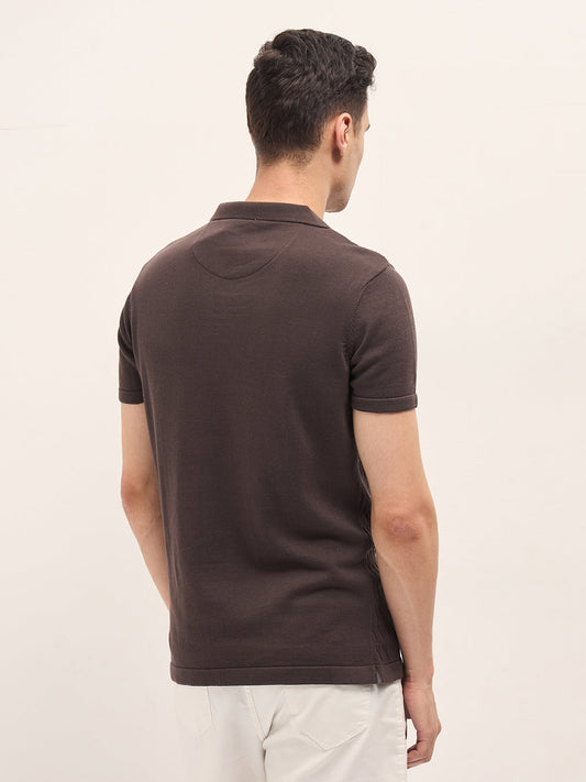 Brown Diagonal Knit Texture Regular Fit Polo