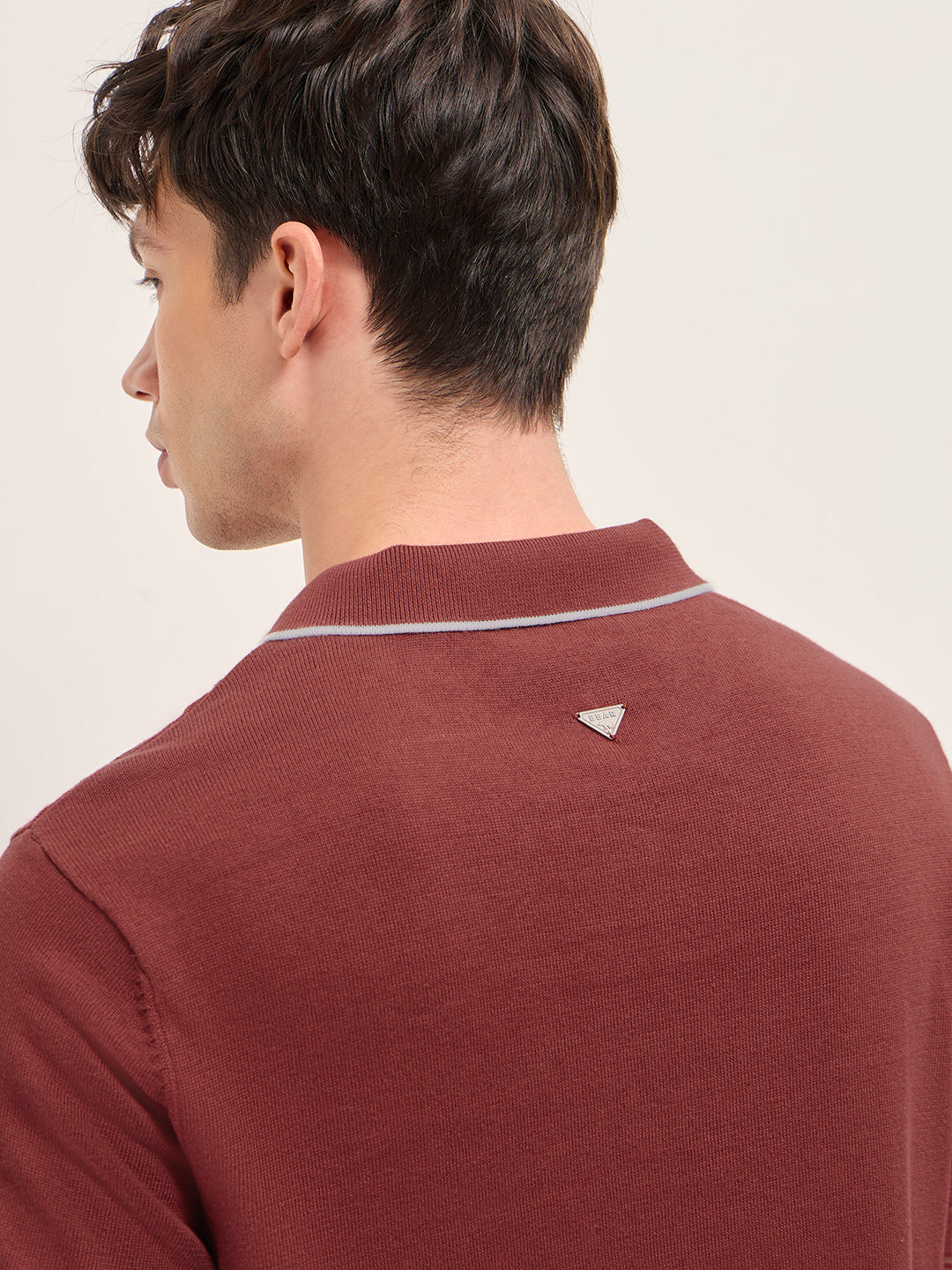 Red Regular Fit Geometric Textured Knit Polo Shirt