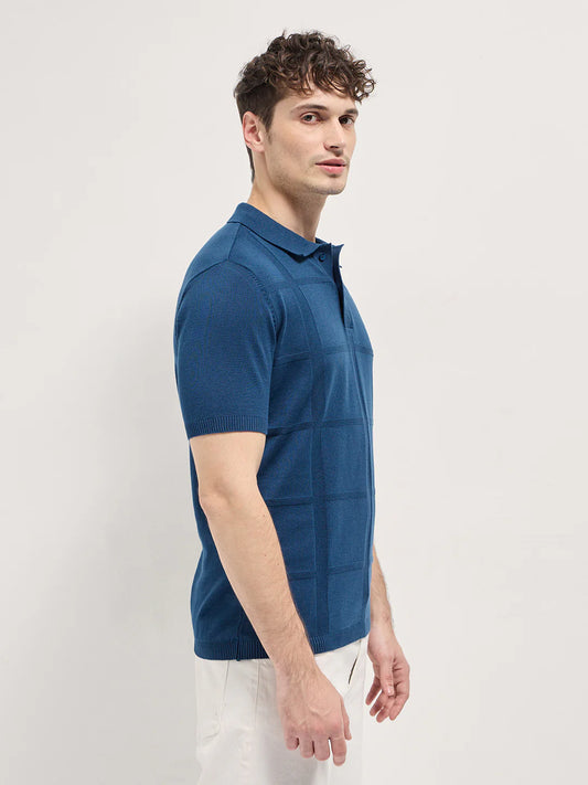 Men's Cotton Self Design Slim Fit Polo