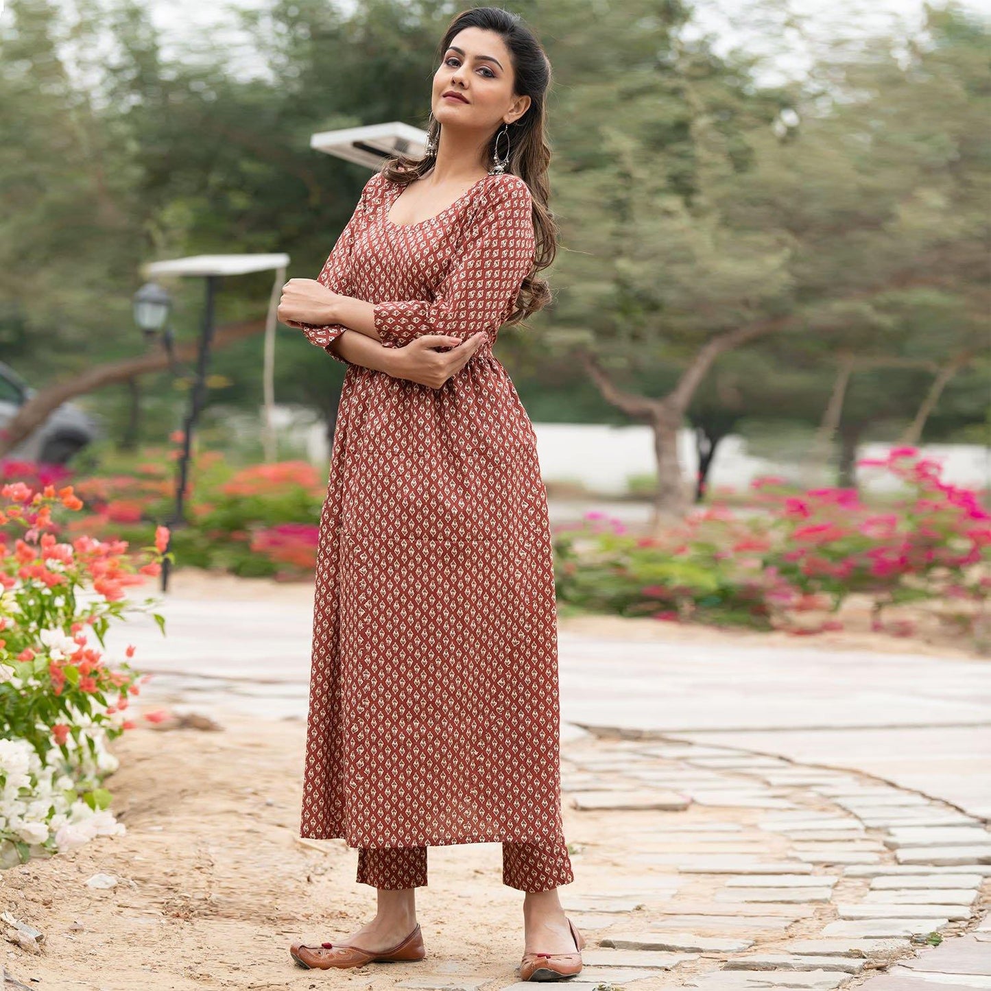 Maroon Printed Kurta Set - Ambraee